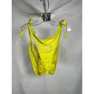Neon Yellow Side Tie Bikini Bottom High Cut Ruched Swimwear Large